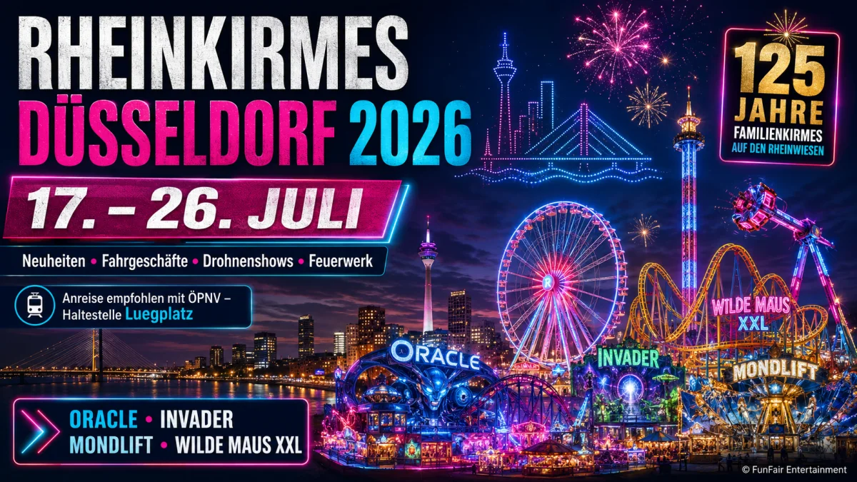 Rheinkirmes Düsseldorf 2026: Offizieller Kirmesplan, Fahrgeschäfte, Schausteller und Anreise – FunFair Entertainment