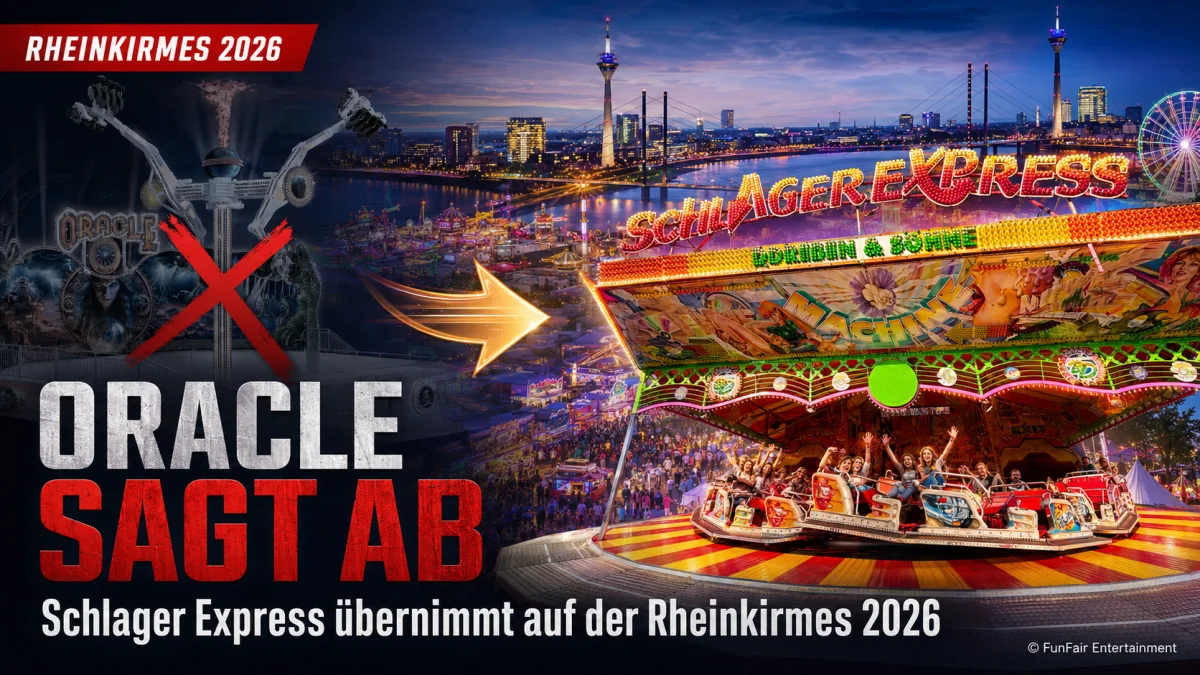 Oracle fällt erneut aus: Schlager Express ersetzt Weltpremiere auf der Rheinkirmes Düsseldorf 2026 – FunFair Entertainment