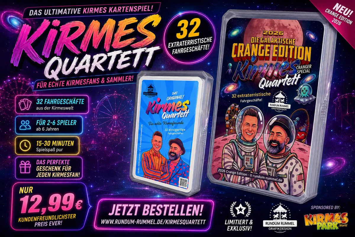 Kirmes-Quartett: 32 Fahrgeschäfte als Kartenspiel und Crange-Edition 2026 – FunFair Entertainment