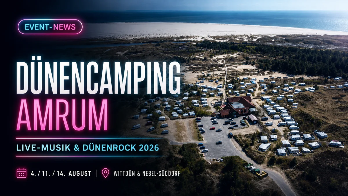 Live-Musik und beleuchtete Piazza auf dem Dünencamping Amrum am Abend