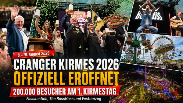 Offizielle Eröffnung der Cranger Kirmes 2026 mit Fassanstich und Konfettiregen