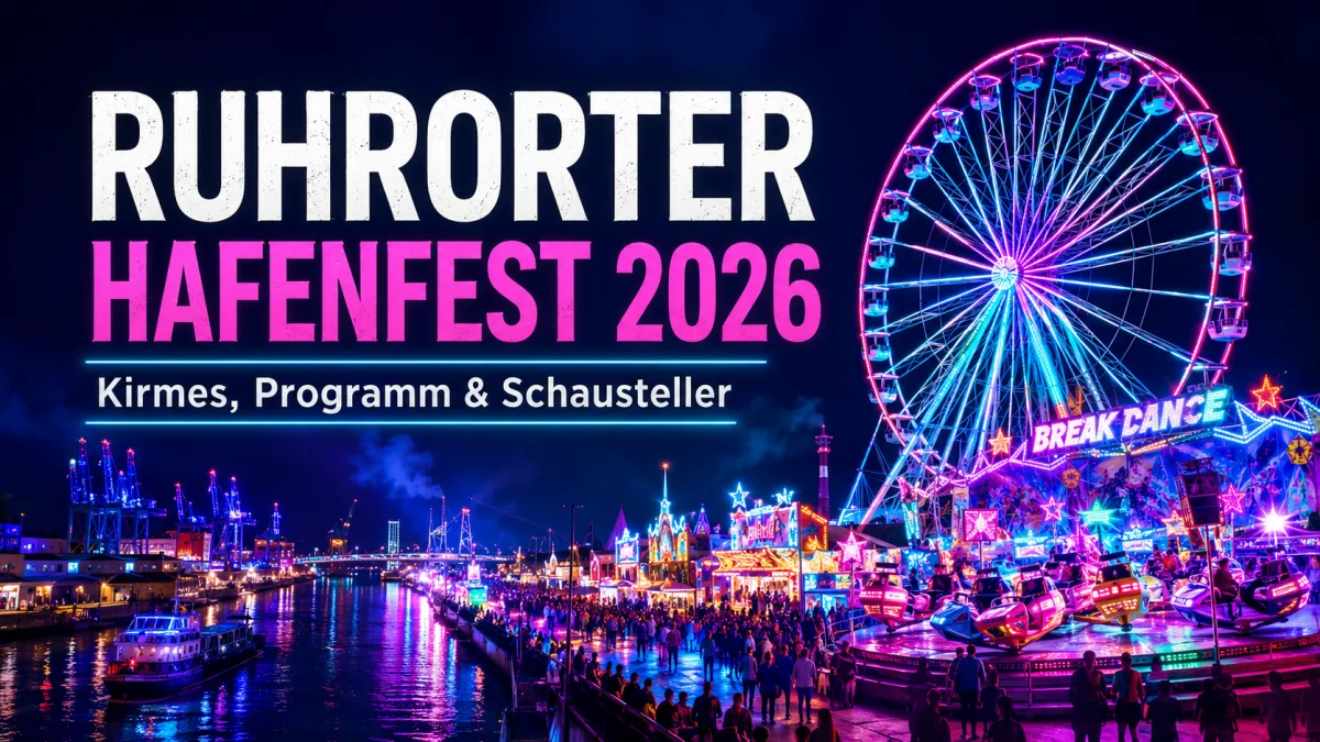 Beleuchtete Hafenkirmes auf der Mühlenweide beim Ruhrorter Hafenfest in Duisburg