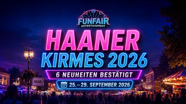Beleuchtete Fahrgeschäfte auf der Haaner Kirmes 2026 in der Innenstadt