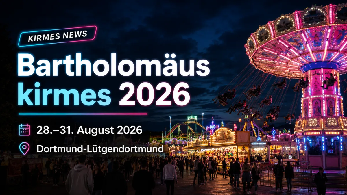 Kirmesmotiv mit beleuchteten Fahrgeschäften in Dortmund-Lütgendortmund zur Bartholomäuskirmes 2026