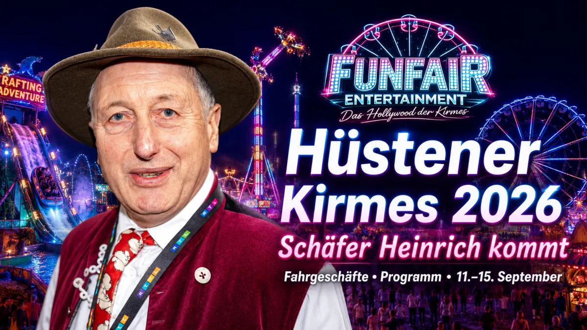 News-Motiv zur Hüstener Kirmes 2026 mit Schäfer Heinrich und Kirmesatmosphäre