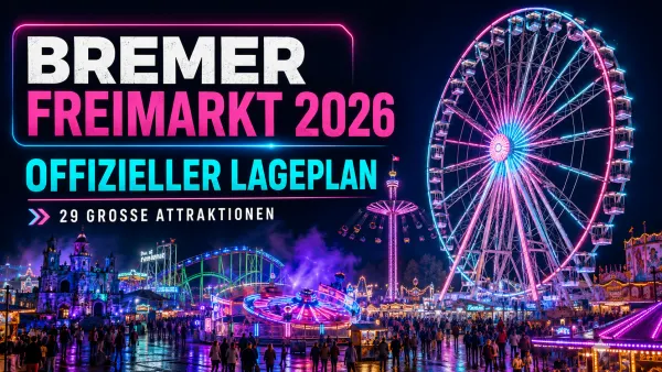 Geplantes News-Motiv zum Bremer Freimarkt 2026 mit Bürgerweide, Riesenrad und beleuchteter Kirmesatmosphäre