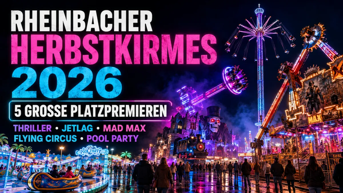 News-Motiv zur Rheinbacher Herbstkirmes 2026 mit beleuchteten Fahrgeschäften und Kirmesatmosphäre in Rheinbach