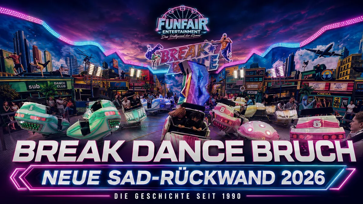 News-Motiv zum Break Dance der Familie Bruch mit klassischer Huss-Anlage und neuer SAD-Rückwand 2026 im Mittelpunkt