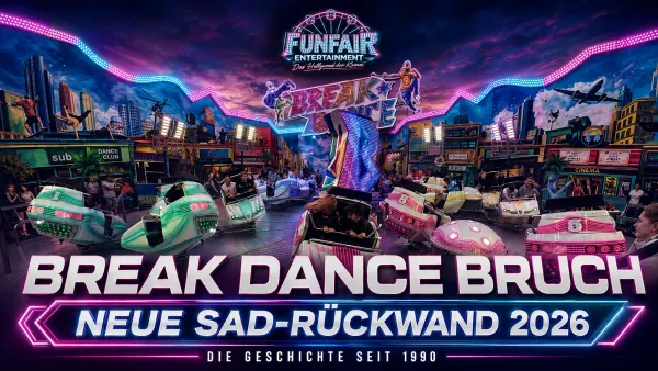 News-Motiv zum Break Dance der Familie Bruch mit klassischer Huss-Anlage und neuer SAD-Rückwand 2026 im Mittelpunkt
