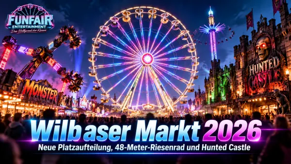 Wilbaser Markt 2026 mit Roue Parisienne, Big Monster und weiteren Fahrgeschäften auf dem Festgelände bei Blomberg