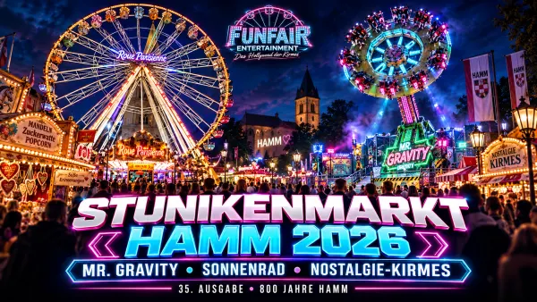 Stunikenmarkt Hamm 2026 mit Mr. Gravity, Sonnenrad, Hulk vs Thanos und historischem Kirmesbereich rund um die Pauluskirche