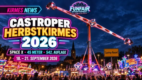 Castroper Herbstkirmes 2026 mit Space X, klassischen Fahrgeschäften und beleuchteten Buden in der Castroper Altstadt