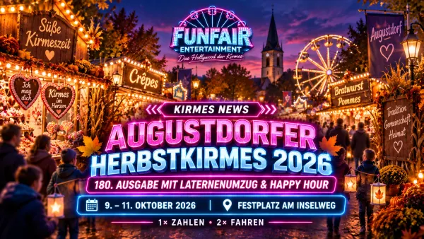 Abendliche Herbstkirmes in Augustdorf mit beleuchteten Kirmesständen und Besuchern auf dem Festplatz am Inselweg