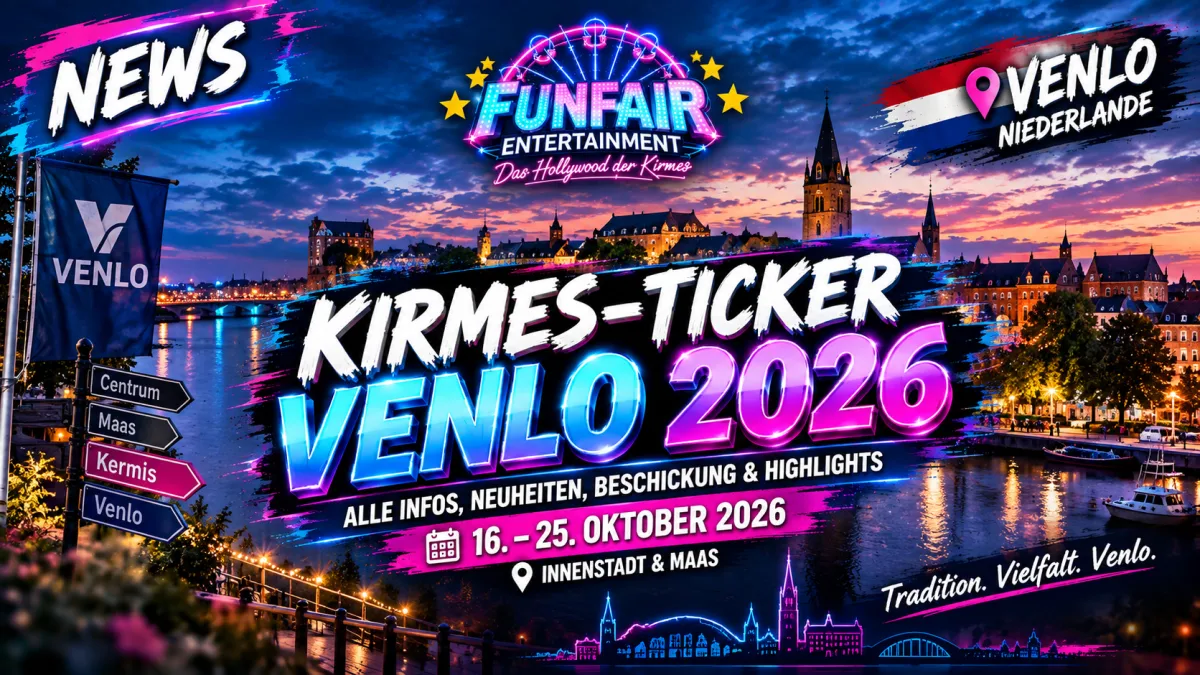 Kirmes Venlo 2026 mit Europarad, Copacabana Polyp, Booster G-Max und Disco Jumper in der Innenstadt von Venlo
