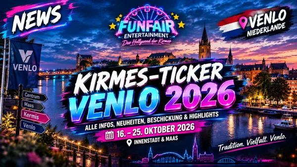 Kirmes Venlo 2026 mit Europarad, Copacabana Polyp, Booster G-Max und Disco Jumper in der Innenstadt von Venlo