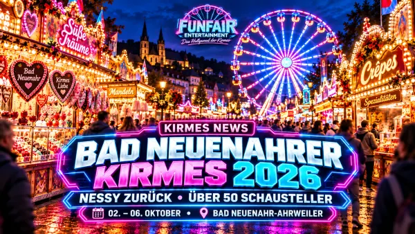 Bad Neuenahrer Kirmes 2026 mit Riesenrad, Kettenflieger und der zurückkehrenden Großschaukel Nessy