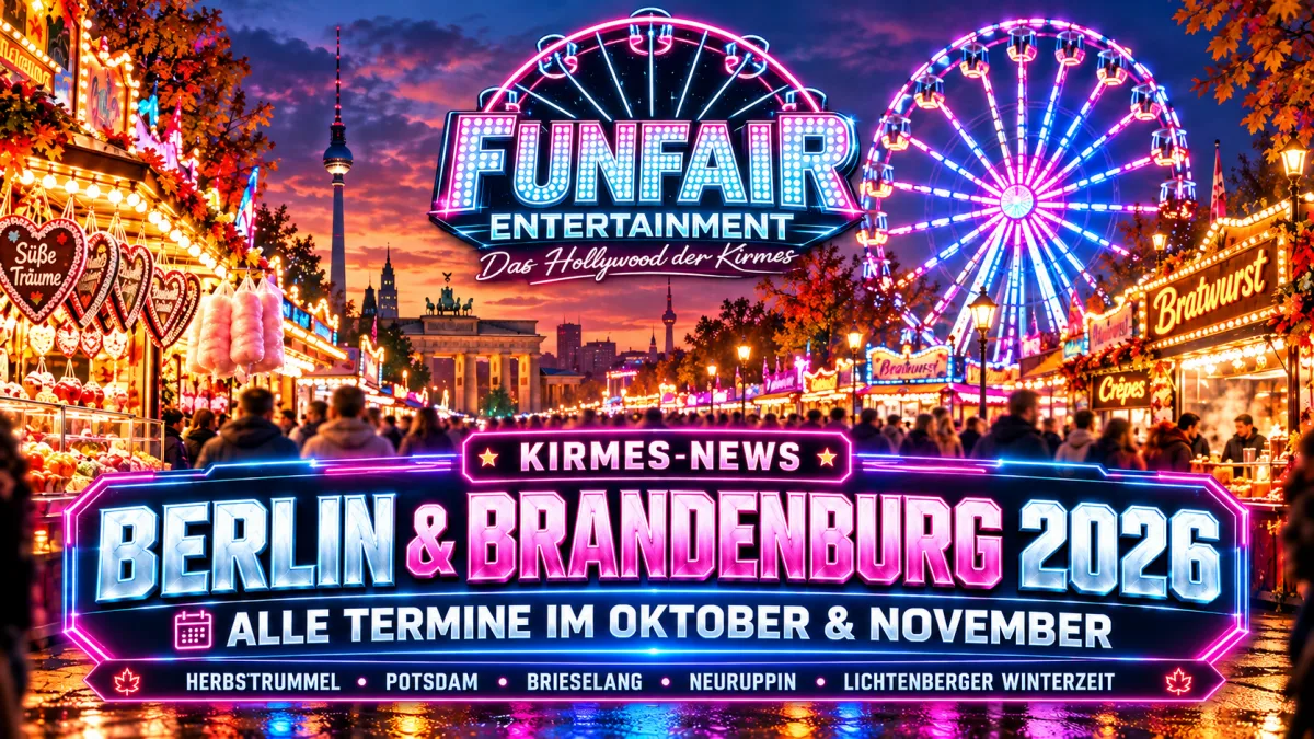 Kirmes in Berlin und Brandenburg 2026 mit beleuchteten Buden, Riesenrad und Herbststimmung – Termine für Oktober und November
