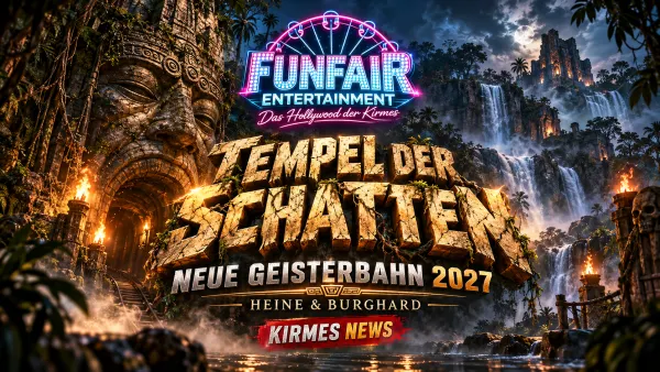 Konzeptmotiv der neuen Geisterbahn Tempel der Schatten mit geheimnisvollem Tempel im Dschungel; geplante Premiere Frühjahr 2027