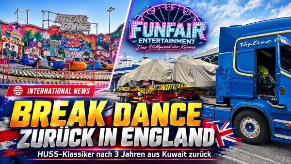 HUSS Break Dance UK von William Houghton auf Transportfahrzeugen bei seiner Rückkehr aus Kuwait nach England 2026
