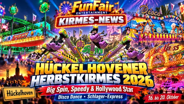 Hückelhovener Herbstkirmes 2026 mit Fahrgeschäften, Kirmesständen und Besuchern in der Innenstadt
