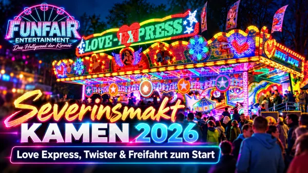 Severinsmarkt 2026 in der Kamener Innenstadt – angekündigte Kirmes mit Twister, Musik-Express und Autoscooter; Symbolmotiv nur bei eindeutig entsprechender Kennzeichnung