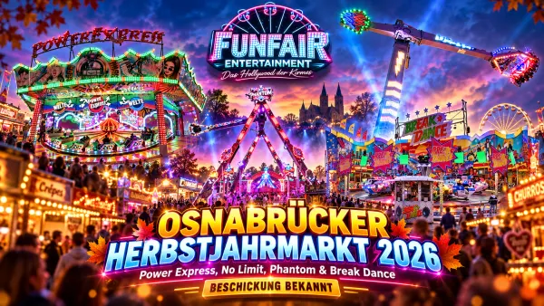 Symbolisch gestaltetes News-Titelbild zum Osnabrücker Herbstjahrmarkt 2026 mit stilisiertem Riesenrad, Marktständen und neutraler Kirmesatmosphäre; keine Originalaufnahme aus Osnabrück