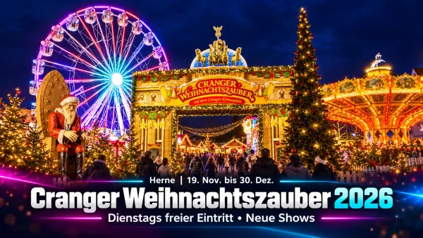 Cranger Weihnachtszauber in Herne mit echter Weihnachtskirmes, Riesenrad und festlicher Beleuchtung (Archivmotiv; keine 2026-Beschickung suggerieren)