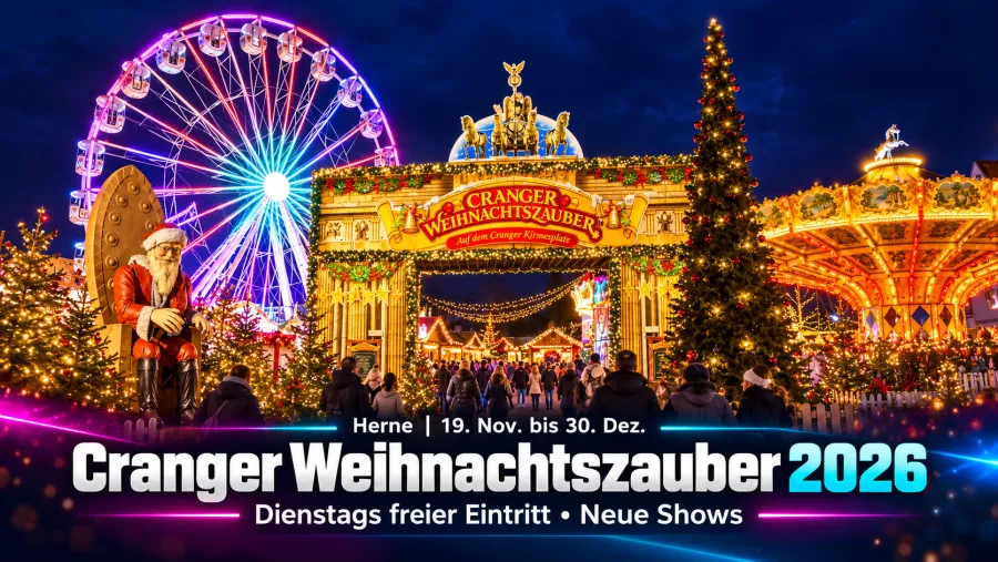 Cranger Weihnachtszauber in Herne mit echter Weihnachtskirmes, Riesenrad und festlicher Beleuchtung (Archivmotiv; keine 2026-Beschickung suggerieren)