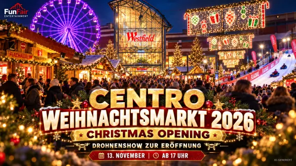 Weihnachtliche Beleuchtung und Marktstimmung am Westfield Centro Oberhausen.